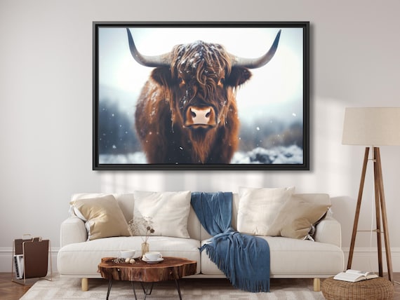 Highland Cow Painting Canvas Print Farmhouse Art Cattle Country Wall Art Scottish Highland Cow Print Rustic Wall Art Extra Large Canvas Cow