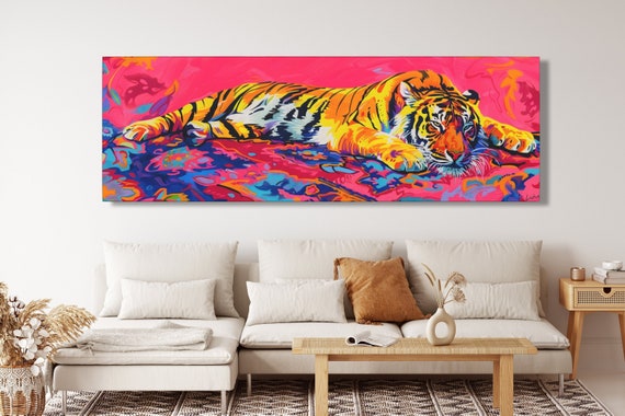Tiger Wall Art Oriental Boho Tiger Canvas Kitsch Art Big Cat Art Whimsical Tiger Art Tiger Painting Kitsch Aesthetic Bengal Tiger Lover Gift