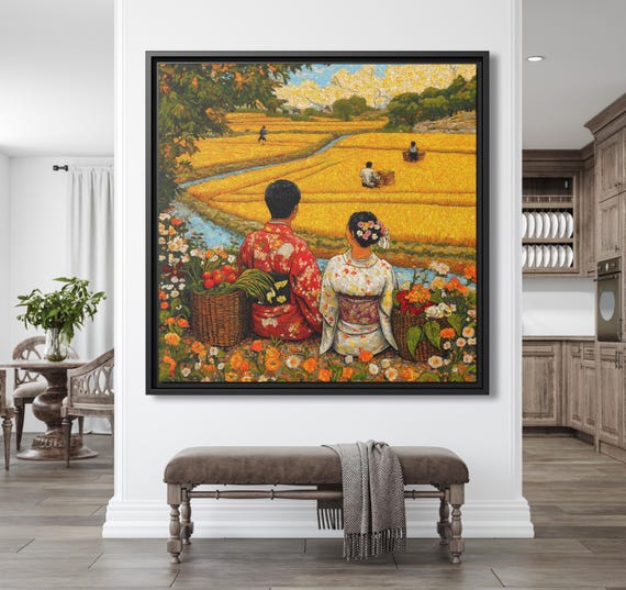 Japanese Outdoor Wall Art Van Gogh Inspired Japanese Wall Art Canvas Impressionist Poster Japanese Canvas Wall Art Pointillism Artwork Asian