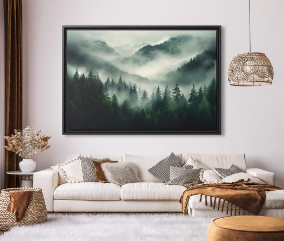 Nature Print Canvas Wall Art Foggy Forest Mountain Forest Misty Landscape Modern Living Room Decor Pine Trees Print Large Canvas Art Forest
