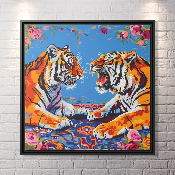 Tiger Wall Art Oriental Boho Tiger Canvas Kitsch Art Big Cat Art Whimsical Tiger Art Tiger Painting Kitsch Aesthetic Bengal Tiger Lover Gift