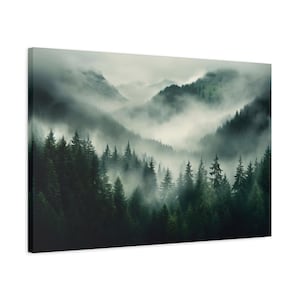 Nature Print Canvas Wall Art Foggy Forest Mountain Forest Misty Landscape Modern Living Room Decor Pine Trees Print Large Canvas Art Forest