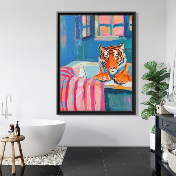 Tiger Wall Art Oriental Boho Tiger Canvas Kitsch Art Big Cat Art Whimsical Tiger Art Tiger Painting Kitsch Aesthetic Bengal Tiger Lover Gift