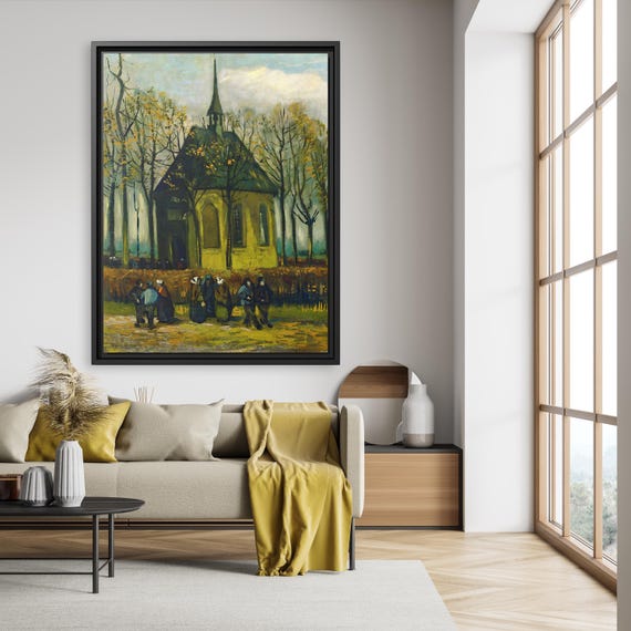 Vincent Van Gogh Congregation Leaving the Reformed Church in Nuenen Van Gogh Church Wall Art Impressionism Van Gogh Canvas Print Church