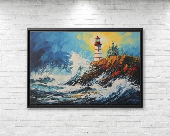 Lighthouse Painting Cliff Artwork Lighthouse Print Natural Wall Art Coastal Cliffs Painting Lighthouse Wall Art Seascape Artwork Coast Print