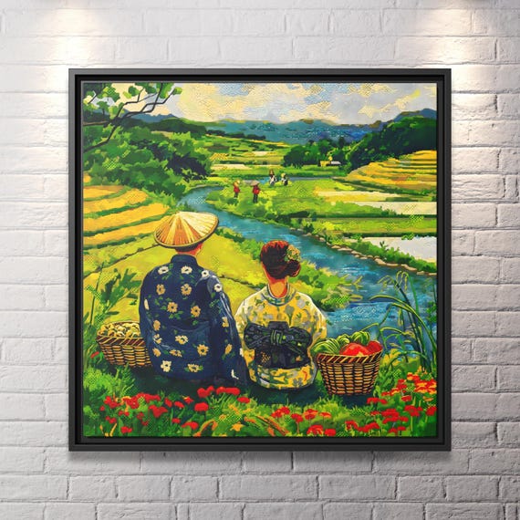 Japanese Outdoor Wall Art Van Gogh Inspired Japanese Wall Art Canvas Impressionist Poster Japanese Canvas Wall Art Pointillism Artwork Asian