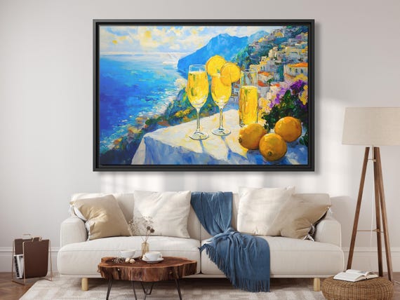 Coastal Scene Painting Large Beach Canvas Ocean Wave Canvas Ocean Horizon Art Italian Summer Tranquil Ocean Canvas Sorento Print Positano