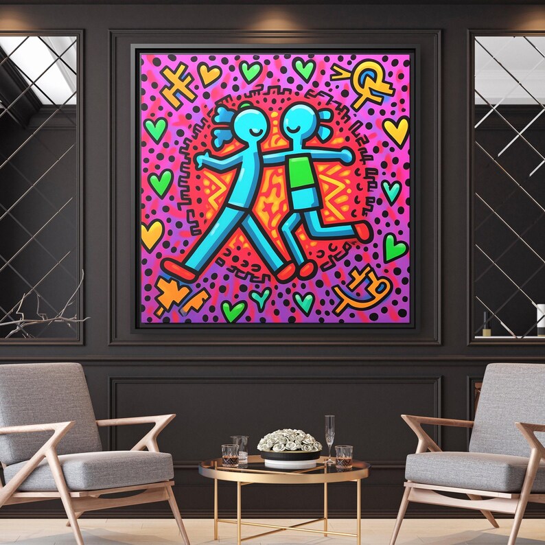 Arte mural de Keith Haring Arte pop de Keith Haring Arte pop de Keith Haring Póster de cultura pop Arte callejero de Keith Haring sobre lienzo Arte pop de Keith Haring imagen 4