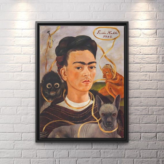 Frida Kahlo Selfportrait with Small Monkey Frida Kahlo Painting Frida Wall Art Frida Kahlo Print Frida Painting Frida Artwork Frida Portrait