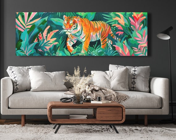 Tiger Wall Art Oriental Boho Tiger Canvas Kitsch Art Big Cat Art Whimsical Tiger Art Tiger Painting Kitsch Aesthetic Bengal Tiger Lover Gift
