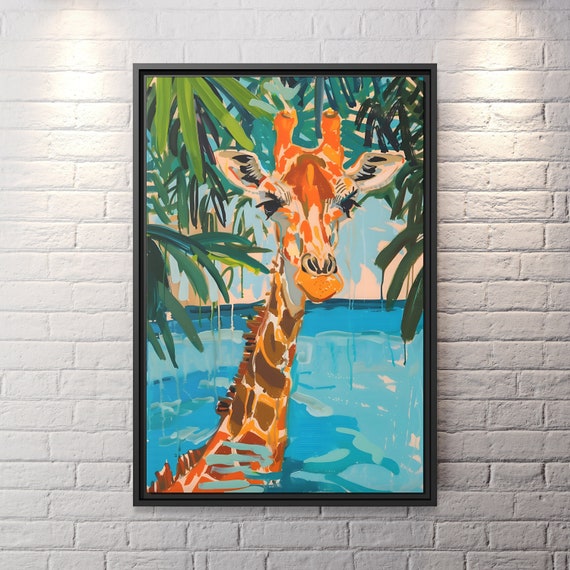 Giraffe Wall Art Oriental Boho Giraffe Canvas Kitsch Art Whimsical Giraffe Art Painting Giraffe Kitsch Aesthetic Giraffe Bathroom Painting