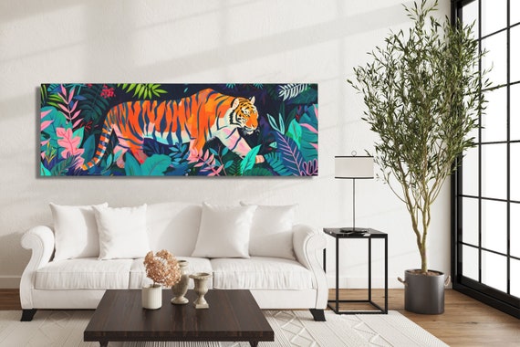 Tiger Wall Art Oriental Boho Tiger Canvas Kitsch Art Big Cat Art Whimsical Tiger Art Tiger Painting Kitsch Aesthetic Bengal Tiger Lover Gift
