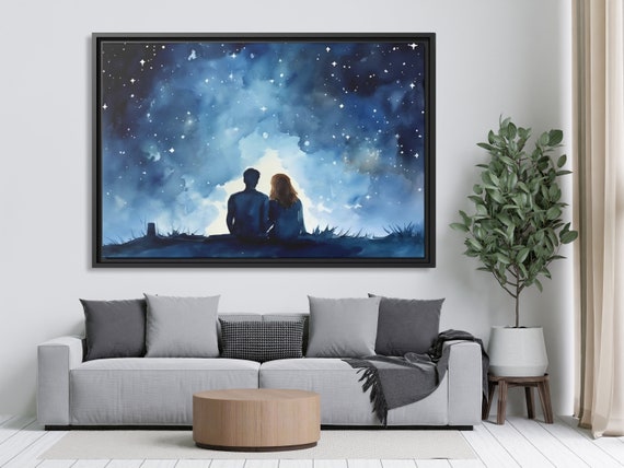 Wall Art Stargazing Romantic Painting Couple Artwork Stars Night Sky Love Painting Couples Wall Art Romantic Artwork Stargazing Painting
