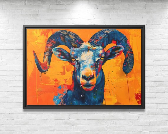 Ram Wall Art Wild Life Painting Rustic Gallery Wall Art Ram Decor Mountain Animal Art Aries Ram Wall Art Strong Animal Art Ram Aries Print