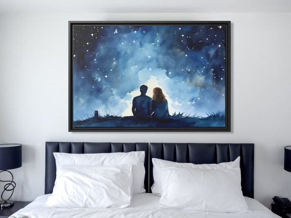 Wall Art Stargazing Romantic Painting Couple Artwork Stars Night Sky Love Painting Couples Wall Art Romantic Artwork Stargazing Painting