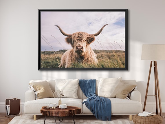 Highland Cow Painting Canvas Print Farmhouse Art Cattle Country Wall Art Scottish Highland Cow Print Rustic Wall Art Extra Large Canvas Cow