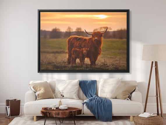 Canvas Print Highland Cow Wall Art Huge Canvas Home Decor Farm Canvas Highland Cow Wall Decor Farm Art Highland Cow Photo Canvas Cow Print