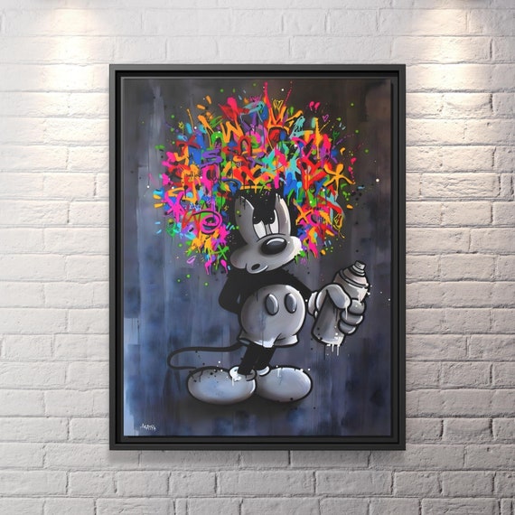 Mickey Mouse Canvas Classic Mickey Mouse Painting Banksy Wall Art Graffiti Banksy Mickey Mouse Print Graffiti Street Art Canvas Banksy Art