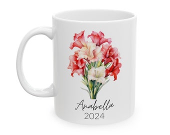 Personalizable Customizable Your Name Birth Flower Mug - August (Gladiolus)(11oz)