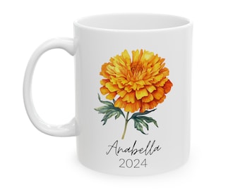 Personalizable Customizable Your Name Birth Flower Mug - October (Marigold)(11oz)
