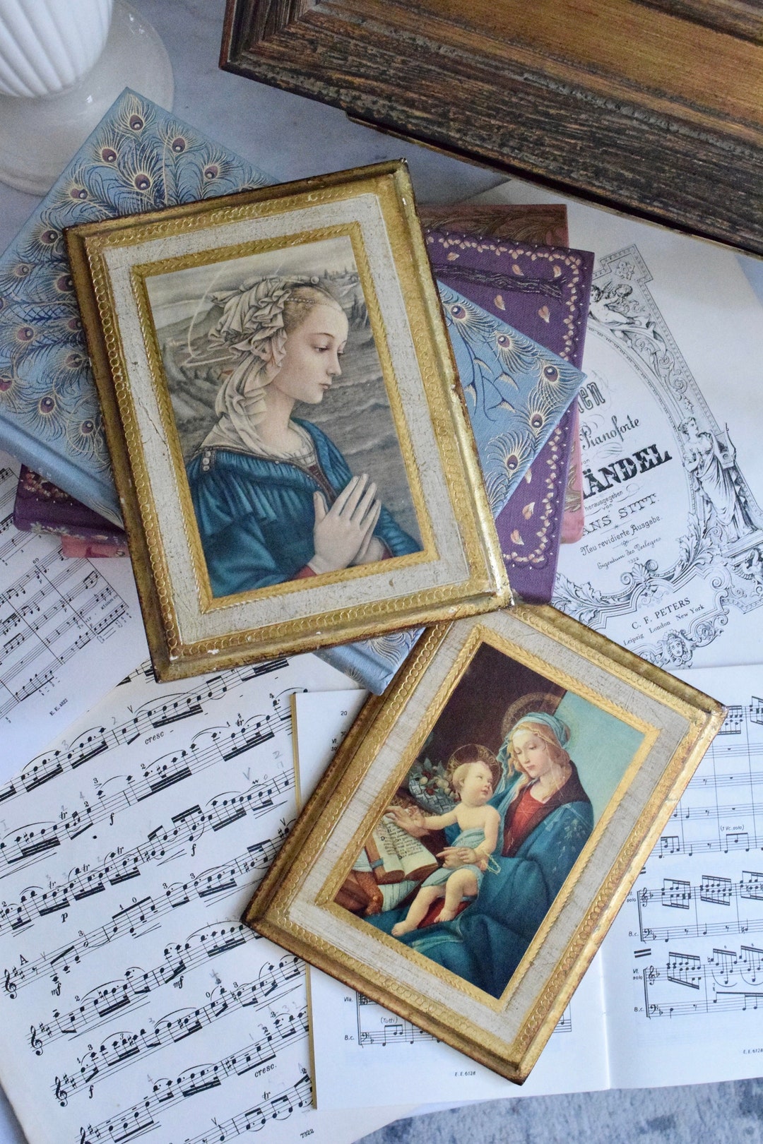 Vintage Italian Florentine Wood Wall Plaque, the Adoring Virgin by Fra ...