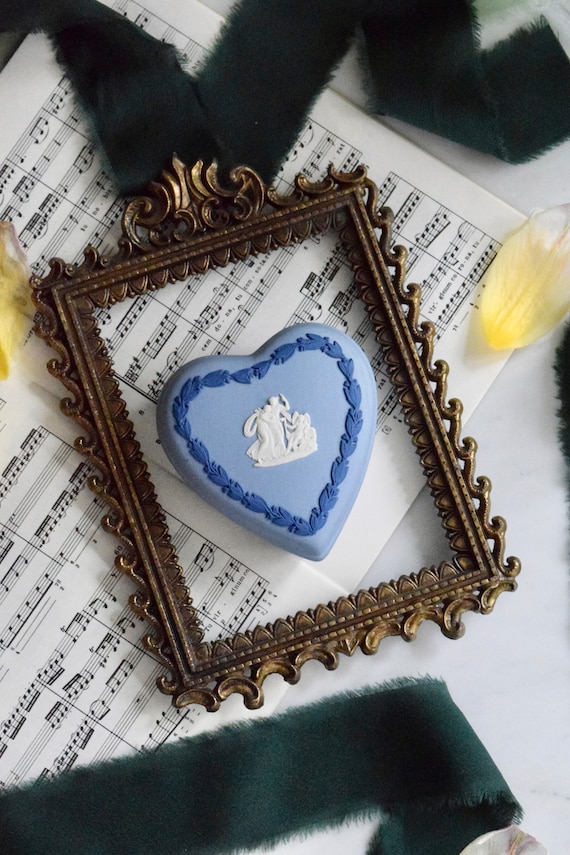 Rare Vintage Wedgewood Blue Jasperware Heart Shape