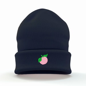 Aesthetic Peach Embroidered Cuffed Beanie | UK Embroidered | Pink, Blue, Purple, Black