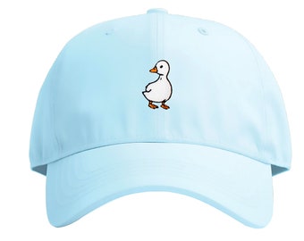 Cute Duck Embroidered Cotton Cap | Adjustable Strap | Multiple Colors | Pastel