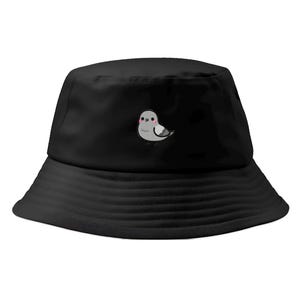Precioso sombrero de pescador con paloma bordada - 100 % algodón, color negro, tallas S/M, L/XL