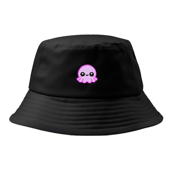 Cappello da pescatore con polpo viola ricamato: 100% cotone