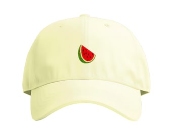 Casquette 100 % coton brodée pastèque rafraîchissante | Disponible en rose, citron pastel, vert pastel, bleu pastel et noir | Brodé au Royaume-Uni