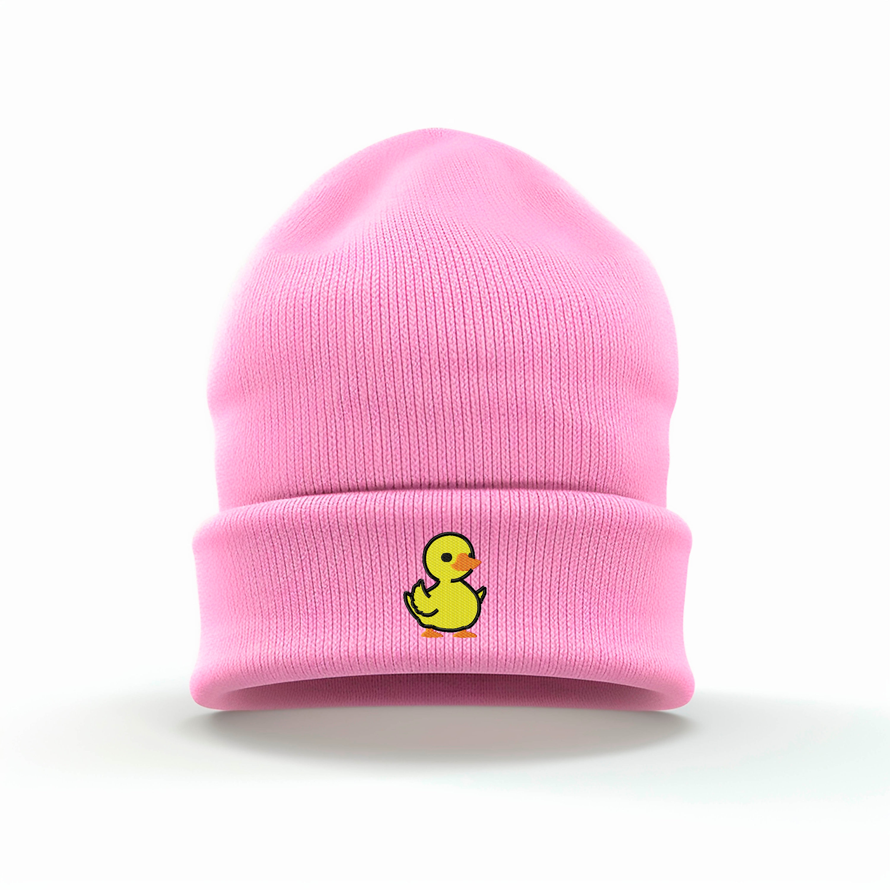 Yellow Duck Beanie Knit Hat Unisex Acrylic Slouchy Gift for Duck Lovers Yellow Duck Embroidered Cuffed Beanie | Cute Gift | Fun Duck  main image 2