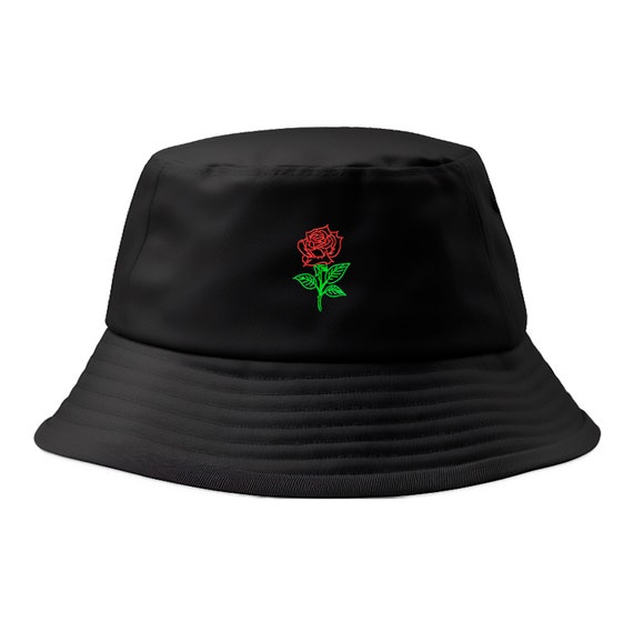 Rose Embroidered Bucket Hat: 100% Cotton Lineart Design - Etsy display picture 2