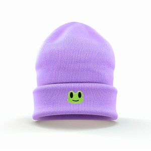 Froggy Friend | Soft Cuffed Beanie in 4 Colors | UK Machine-Embroidered Cute Frog | Whimsical, Frog-Lover&#39;s Aesthetic | Comfortable One Size