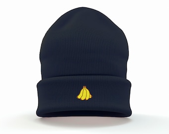 Banana Fruit Embroidered Cuffed Beanie | Multiple Colours | One Size Fits Most | Cute Trendy Cottagecore