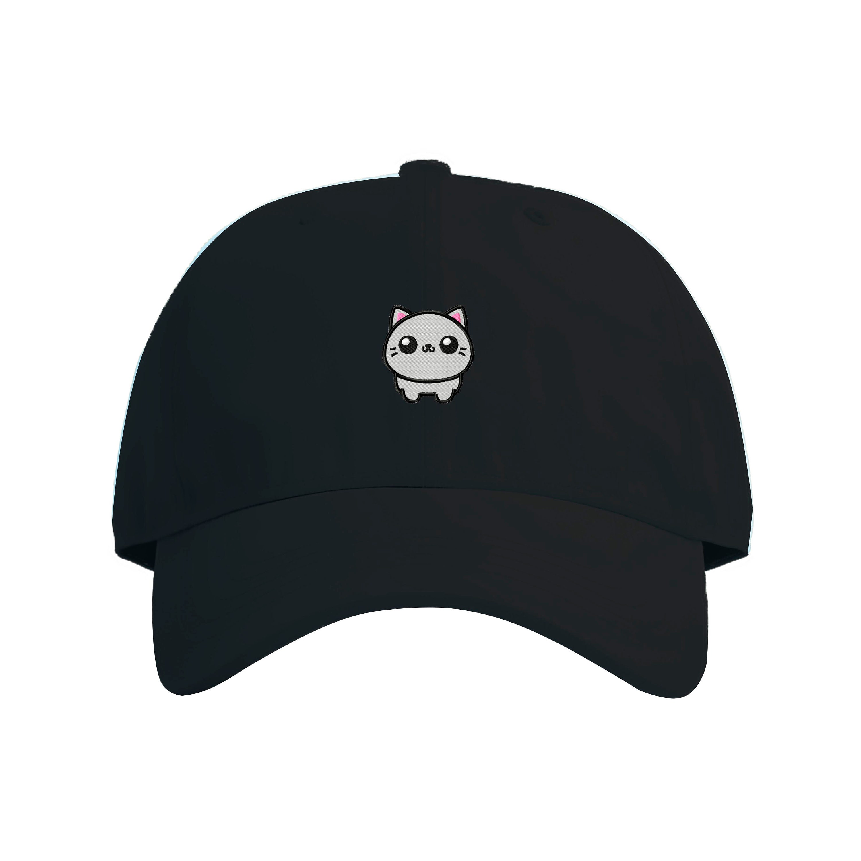 Embroidered Grey Cat Cotton Cap: Adorable Whimsical Design 