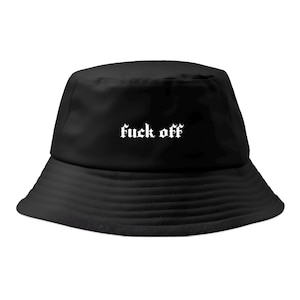 Gorro de pescador bordado con letras góticas Fuck Off, 100 % algodón, bordado en Reino Unido, con insultos, divertido, disponible en dos tamaños