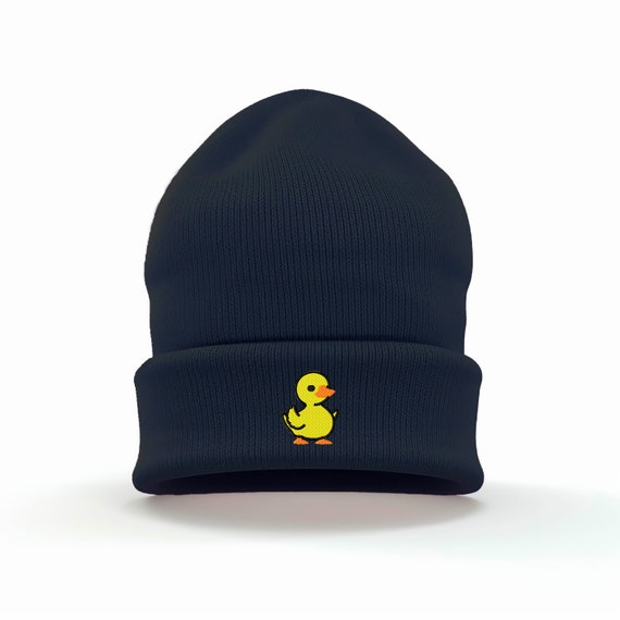 Yellow Duck Beanie Knit Hat Unisex Acrylic Slouchy Gift for Duck Lovers Yellow Duck Embroidered Cuffed Beanie | Cute Gift | Fun Duck  main image 4