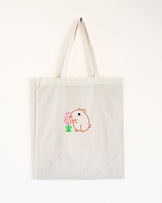 Creme Colored Floral Tote- recycled material Creme Colored Floral Tote- recycled material