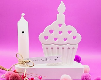 Geburtstagsleiste Keramik mit Kerze / Cupcake / personalisiert Geburtstagsdeko / Glücksbringer /  Mitbringsel / Geburtstag / Jahrestag