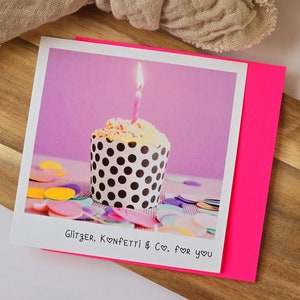 Postkarte Glitzer, Konfetti.../ Umschlag / quadratisch / Kleinigkeit / Geschenk / Geburtstag / Genesung / Abschied