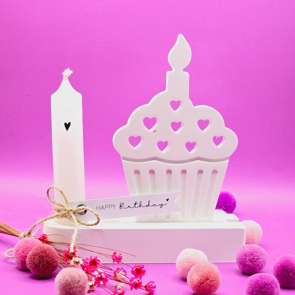Geburtstagsleiste Keramik mit Kerze / Cupcake / personalisiert Geburtstagsdeko / Glücksbringer /  Mitbringsel / Geburtstag / Jahrestag