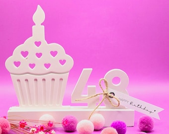 Geburtstagsleiste Keramik / Cupcake / personalisiert Geburtstagsdeko / Glücksbringer /  Mitbringsel / Geburtstag / Jahrestag