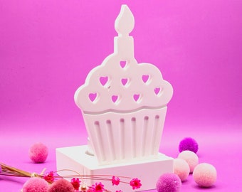 Geburtstagsleiste Keramik mit Teelicht / Cupcake / Geburtstagsdeko / Glücksbringer /  Mitbringsel / Geburtstag / Jahrestag