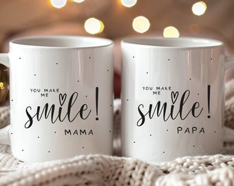 Tasse You make me smile / Mama / Papa / Mitbringsel / Geburtstag / Muttertag / Vatertag / Kleinigkeit