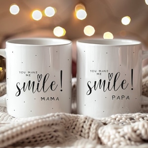 Tasse You make me smile / Mama / Papa / Mitbringsel / Geburtstag / Muttertag / Vatertag / Kleinigkeit Bild 1