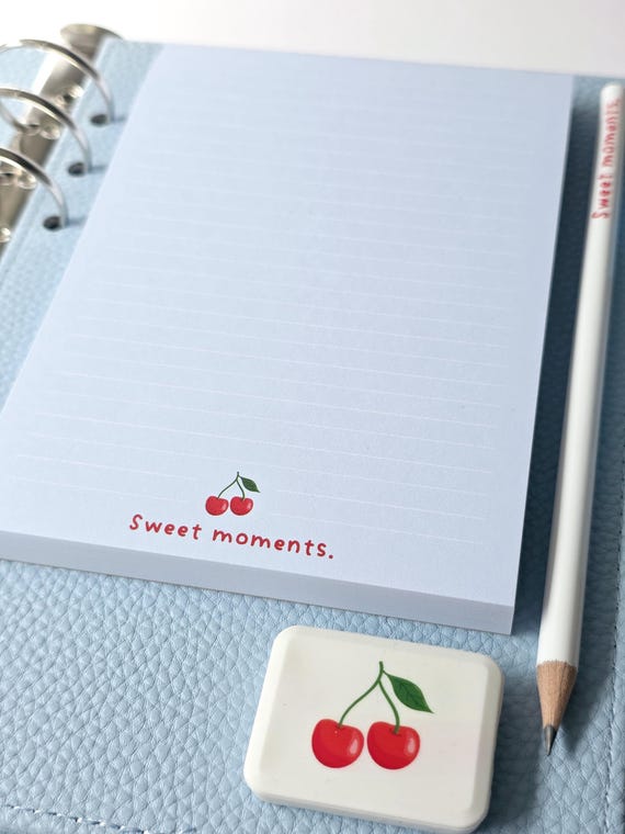 Notizblock "Sweet moments" mit Kirschen· Schreibblock 100 Blatt · Geschenk Kollegin Freundin · A6 · Büro · Schule