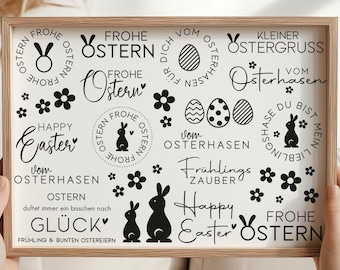 Easter Rub-On Stickers · A4 Page, Black and White · 20 Stickers · Decals · DIY · Home · Gift · Souvenir · Saying · Easter Decoration