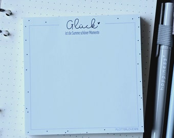 Notizblock "Glück ist die Summe schöner Momente" · 50 Blatt · Mitbringsel · Kleinigkeit · Geschenk Freundin · schwarz weiß · 2 Größen