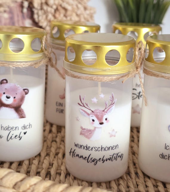Grablichter Kind · Baby · Grabkerzen · 8 Motive · Kerze · Beerdigung · Grabdeko · Spruch · Erinnerung · Sternekind